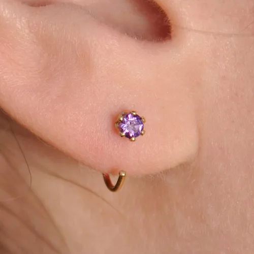 Vista 31 de Half Huggie Birthstone Gold Hoop Earrings for Women Tiny Cartilage Stud Piercing Earring Hypoallergenic Earring Screw Back Dainty Hug