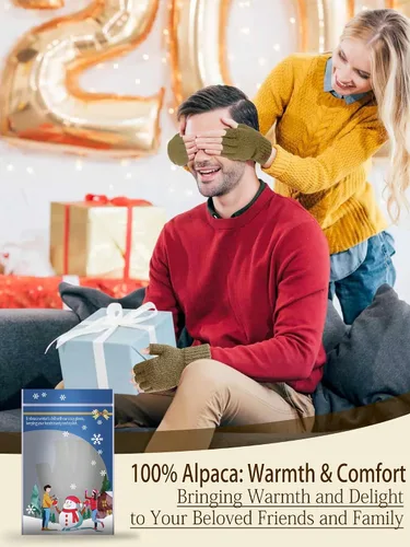 Vista 6 de JYUYNY Guantes de invierno sin dedos para mujeres y hombres, cálidos de lana de alpaca de punto elástico, para clima frío, guantes de medio dedo