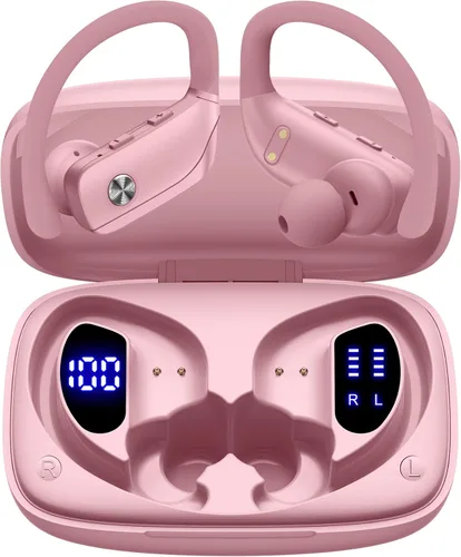 Vista 11 de bmani Auriculares inalámbricos con Bluetooth con pantalla LED de 80 horas de reproducción, gancho sobre la oreja con micrófono, sonido estéreo Negro