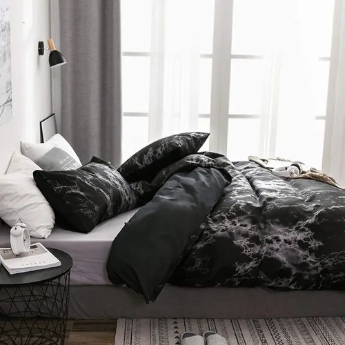 Vista 5 de Juego de ropa de cama cómoda, 3 piezas/juego de fundas de almohada, diseño mármol UE, tamaño doble, funda de edredón de poliéster mármol P