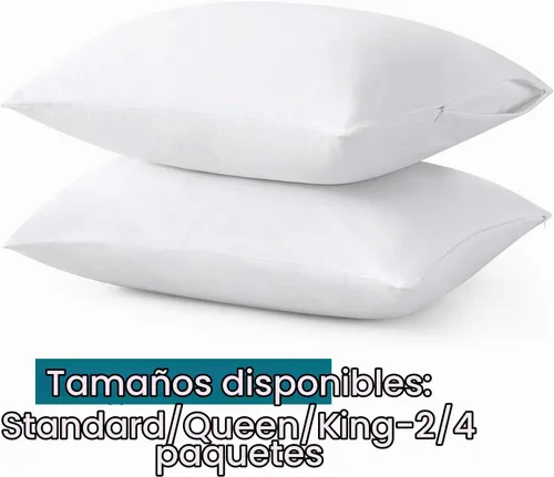 Vista 2 de Juego de 2 fundas de almohada 100% algodón con cremallera, tamaño estándar, supersuaves y transpirables, fundas de almohada con cremallera, fundas