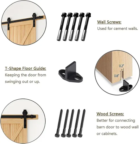 Vista 4 de ROOMTEC Kit de herrajes para puerta corrediza de granero de 8 pies, kit de riel para puerta doble, resistente, polea J básica, se desliza suavemente