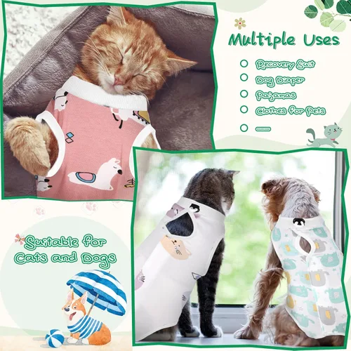 Vista 2 de Nuanchu 3 piezas de traje de recuperación para gatos y gatitos, traje de recuperación para gatos y perros, alternativa al collar electrónico