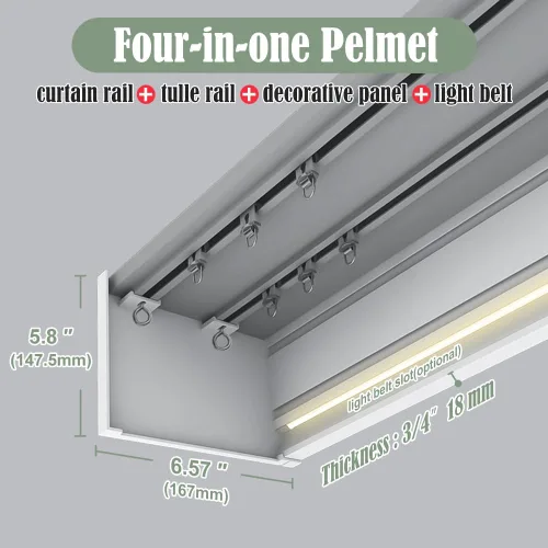 Vista 3 de zshine Riel de cortina doble 4 en 1 con pelmet (montaje en pared gris)