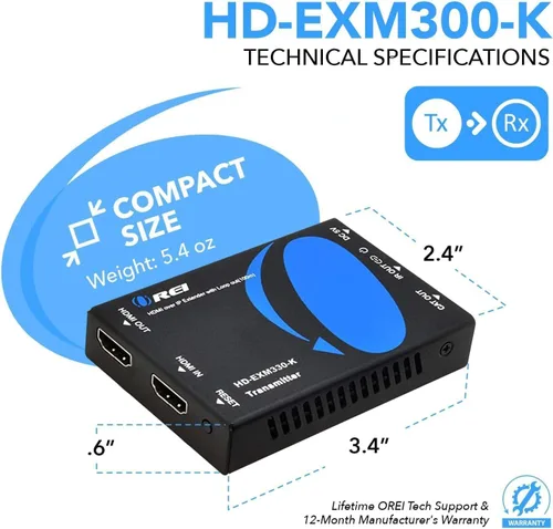 Vista 5 de OREI Extensor HDMI sobre Cat6 330 pies - 1080p sobre IP, bucle, IR