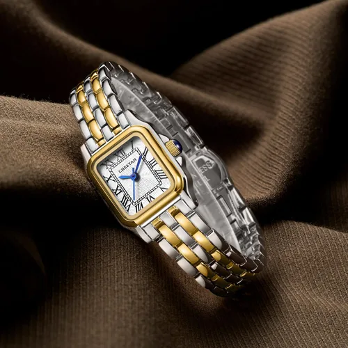 Vista 4 de CHEETAH Relojes de oro para mujer con pulsera vintage pequeña, esfera romana rectangular