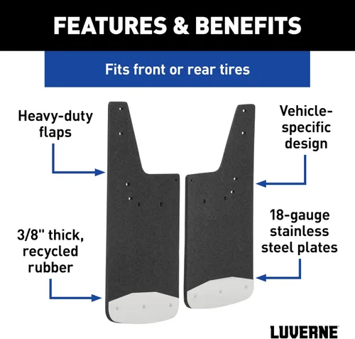 Vista 3 de LUVERNE 251120 Protectores de lodo de goma texturizados delanteros o traseros de 12 pulgadas x 20 pulgadas, Ford F-250, F-350, F-450, F-550 Super