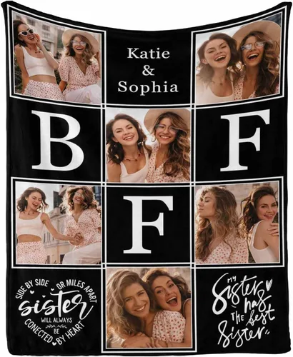 Vista 18 de Regalos de cumpleaños para mujeres, manta de amistad personalizada con tus fotos, manta personalizada con mis propias imágenes para hermanas