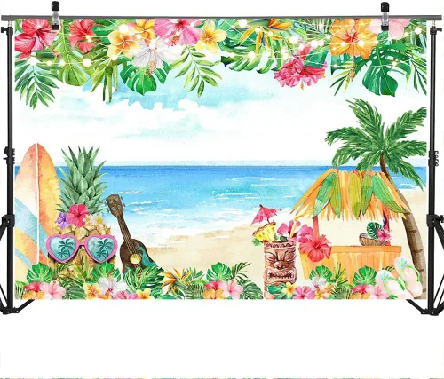 Vista 3 de Mocsicka Fondo de playa tropical de verano con temática hawaiana Aloha para cumpleaños, baby shower, fiesta, decoración de fondo para fiestas