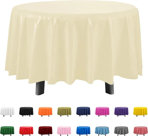 Vista 13 de Eleclassi Negro Paquete de 12 Manteles Redondos de Plástico Desechables Premium - Manteles de Mesa de Plástico Redondos de 84 Pulgadas para Fiestas