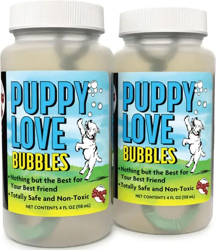 Vista 9 de Atomic Bubbles: Amor de Cachorro Burbujas: Paquete de 2 con Aroma a Tarta de Manzana - Botellas de 4oz, Juguetes Interactivos para Perros, Seguros