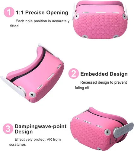 Vista 5 de MODJUEGO Head Strap for Oculus Quest 2 with Silicone Touch Controller Grip Cover,VR Shell Protector Cover & VR Face Cover 6 in1 Replacement Set