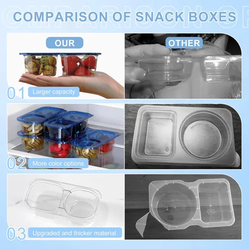 Vista 8 de Paquete de 10 recipientes reutilizables para aperitivos con tapas, 2 compartimentos, caja pequeña de aperitivos Bento, sin BPA, accesorios