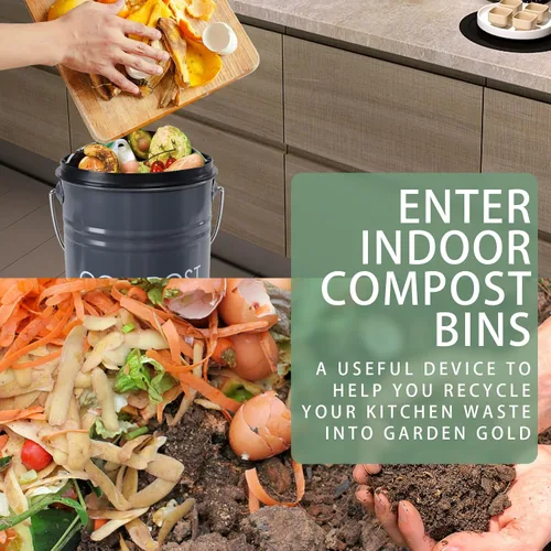 Vista 3 de Vipush Contenedor de compostaje para encimera de cocina compostador con tapa, contenedor pequeño de compost, incluye forro interior de cubo de abono