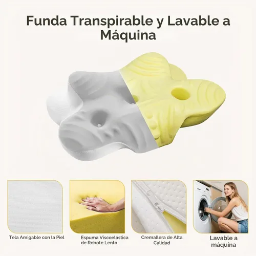 Vista 3 de Almohada cervical para cuello y hombro, almohadas ergonómicas de espuma viscoelástica para dormir, almohada de contorno de zona de alivio dual
