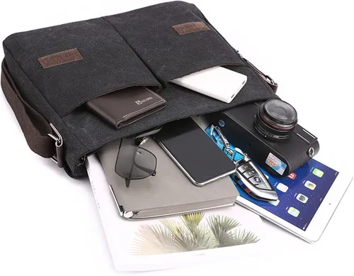 Vista 4 de ZHIERNA Bolsa de lona pequeña de mensajero bolsa cruzada para hombres y mujeres para el trabajo escolar