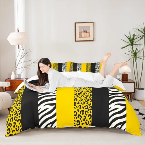 Vista 47 de Juego de funda de edredón para niños con estampado de leopardo, tamaño individual, juego de ropa de cama de moda de piel de guepardo abstracto