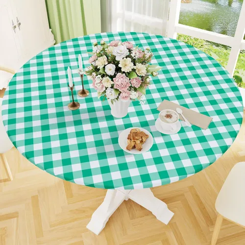 Vista 37 de Smiry - Mantel redondo de picnic de vinilo elástico impermeable con respaldo de franela, mantel de vinilo ajustable para mesas de 31-35 pulgadas