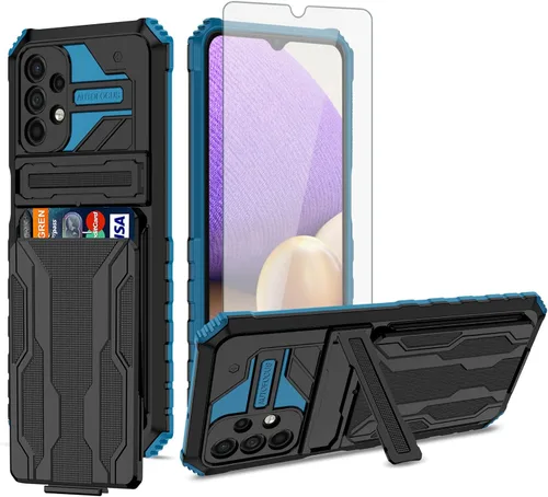 Vista 9 de Asuwish Funda de teléfono para Samsung Galaxy A32 5G 2021 de 6.5 pulgadas con protector de pantalla de vidrio templado y tarjetero con soporte