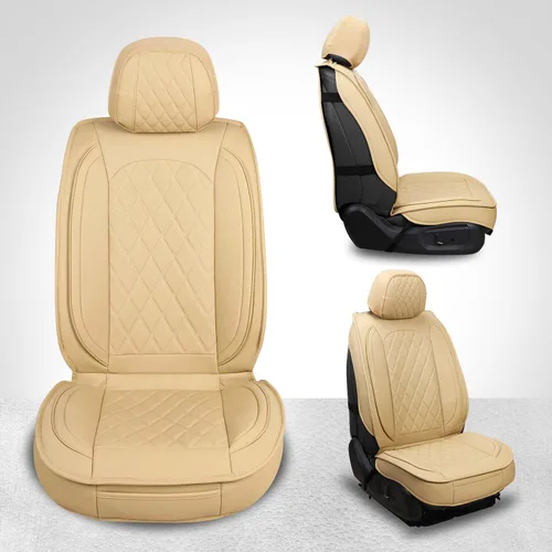 Vista 3 de MIROZO - Fundas de asiento delantero, fundas de cuero para asiento de automóvil, fundas transpirables para asiento de automóvil, protector de Beige
