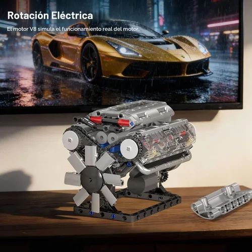 Vista 4 de Mould King 10088 Kit de modelo de motor V8 - 535 piezas para construir tu propio mini motor que funciona, set de construcción de mecánica