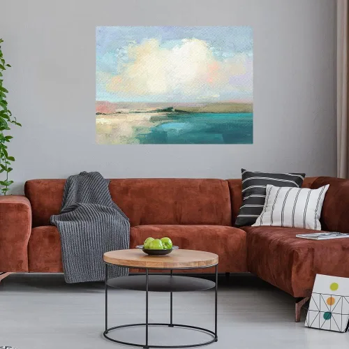 Vista 5 de Fine Art Canvas Decoración de pared de lienzo de cielo costero por la artista Julia Purinton para sala de estar, dormitorio, baño, cocina, oficina