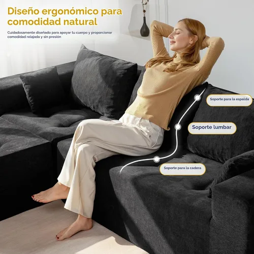 Vista 5 de MAXYOYO - Sofá modular modular en forma de L, sofá de nube sin hueso con otomana flexible, tapizado de felpilla para sala de estar, no requiere Negro