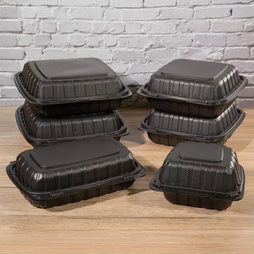Vista 8 de CIAO! Contenedor negro con bisagras MFPP de 6"x6"x3" con tapa, 1 compartimento (caja de 300)