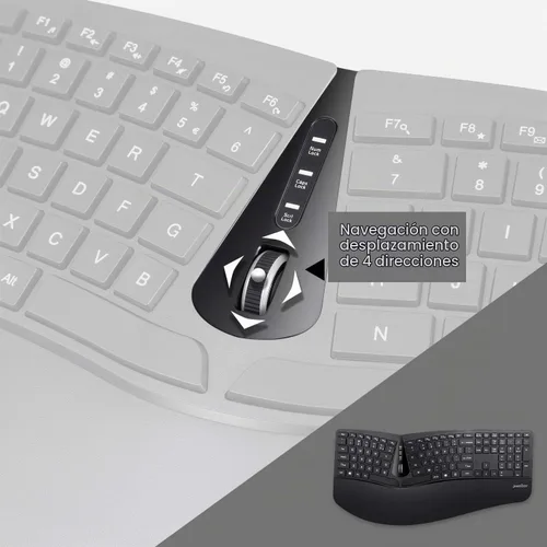 Vista 5 de Perixx Periduo-605, combinación de teclado dividido ergonómico inalámbrico y ratón vertical, reposa muñeca ajustable y teclas de perfil bajo