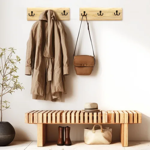 Vista 3 de Threehoney 2 percheros de madera para montaje en pared, estilo granja de 15.8 pulgadas con 3 ganchos, colgador de pared resistente para colgar