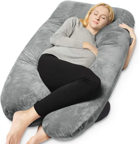 Vista 16 de QUEEN ROSE - Almohadas corporales refrescantes para embarazo, sedosas, en forma de U, tamaño de 55 pulgadas, para dormir, alivio del dolor de Azul