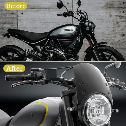 Vista 6 de Parabrisas de motocicleta de carbono para motocicleta, deflector de viento, protección compatible con Ducati Scrambler Classic Icon 2015 2016 2017