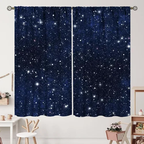 Vista 11 de Cortinas de planeta galaxia, espacio exterior, universo, nebulosa, estrellas, cielo estrellado, con bolsillo para cortinero, para sala de estar
