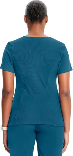 Vista 2 de Infinity Cherokee 2624A - Camiseta quirúrgica para enfermera de cuello redondo para mujer, con 3 bolsillos, 360, elástica y resistente a