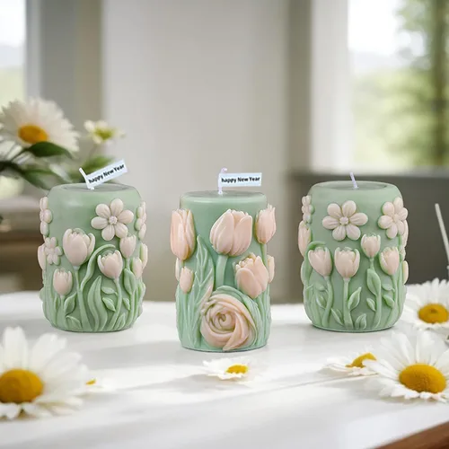 Vista 3 de Molde de vela en espiral de silicona con forma de tulipán y peonía de flores 3D, moldes de fundición de resina de silicona para velas, resina