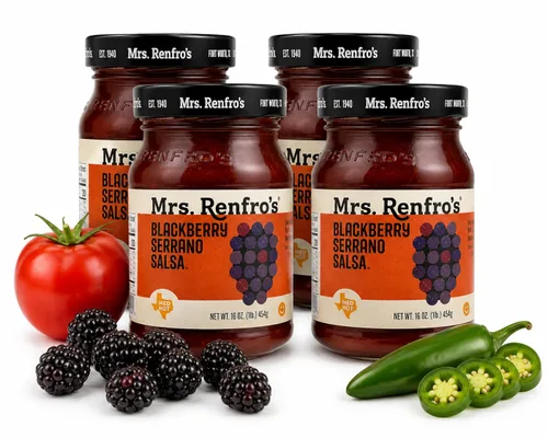 Vista 6 de Mrs. Renfro's Salsa de piña, tarros de 16 onzas (paquete de 4) – Salsa gourmet dulce y picante sin gluten con piña, tomates y pimientos – Salsa