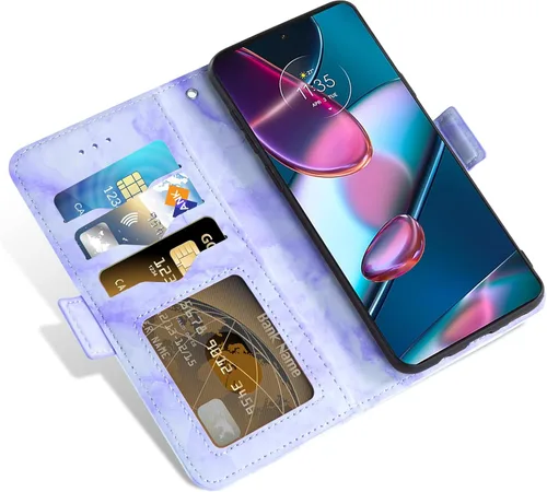 Vista 3 de Asuwish Funda para teléfono Motorola Edge+ Plus 2022/Edge X30/30 Pro con protector de pantalla de vidrio templado y funda para cartera de mármol