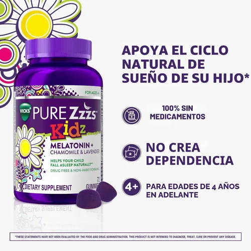 Vista 3 de PURE Zzzs Kidz, gomita de melatonina para niños, ayuda para dormir, baja cantidad de melatonina para niños, con manzanilla y lavanda, melatonina 1