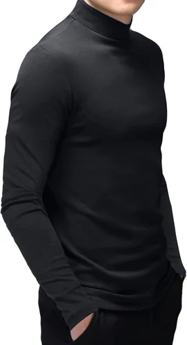 Vista 2 de Camiseta de manga corta para hombre, básica, cuello alto, ajustada, sin botones, térmica, sólida