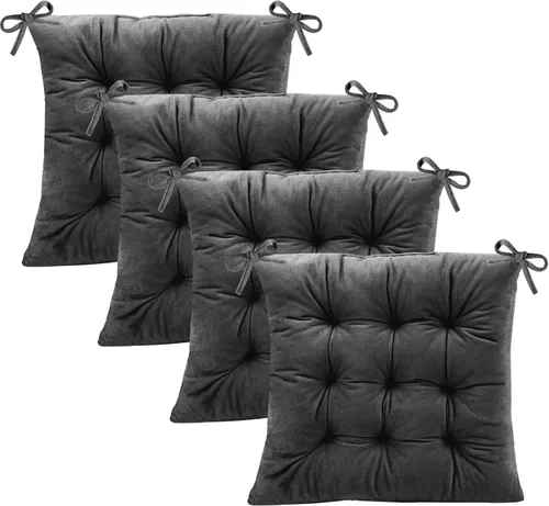 Vista 12 de Juego de 2 cojines para sillas de comedor con lazos, almohadilla antideslizante para silla de cocina para interior y tapete de asiento de comedor