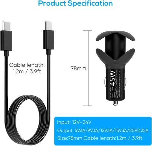 Vista 7 de MENEEA - Cargador rápido de coche para cubierta de vapor con dispositivo de cable de bobina mini cargador PD 30 de 45 W con cable de carga USB C