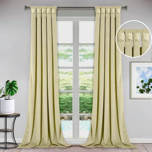 Vista 6 de Bhoomi Collection Cortinas opacas con pestaña superior para sala de estar, cortinas de ventana con aislamiento térmico, oscurecimiento de Rojo Sangre
