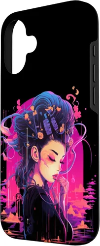 Vista 2 de iPhone 16 Japanese Geisha Retro Anime Cyberpunk Manga Synthwave Artsy Case