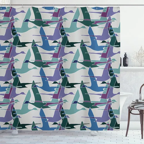 Vista 119 de Ambesonne Cortina de ducha de gaviotas, cielo nublado y gaviota voladora, imagen de meteorología de paisaje nublado, juego de decoración de baño