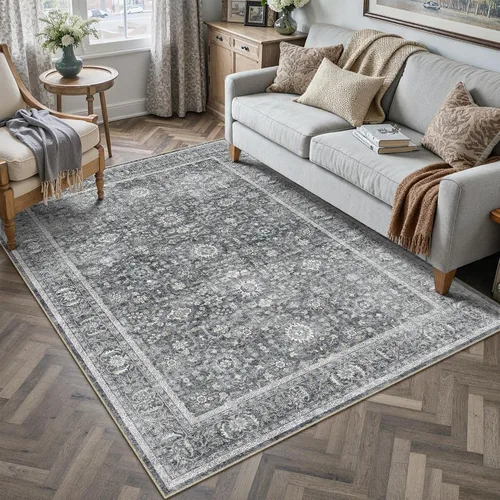 Vista 110 de PureCozy Alfombra de área beige de 2 x 3 pulgadas, lavable, vintage, pequeña, para entrada, cocina, suave, retro, floral, de pelo bajo, tapete