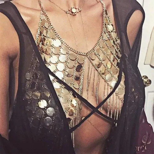 Vista 5 de DOTASI - Blusa halter de cadena con espalda descubierta para mujer con cadena de lentejuelas