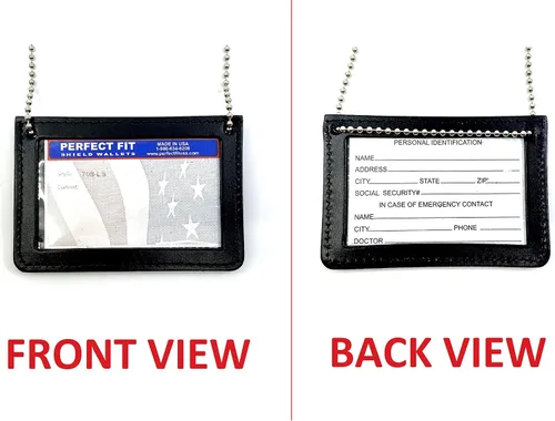 Vista 2 de Cadena de cuello de doble cara para identificación con 2 ventanas transparentes de identificación, insignia de cuero para pase de credencial