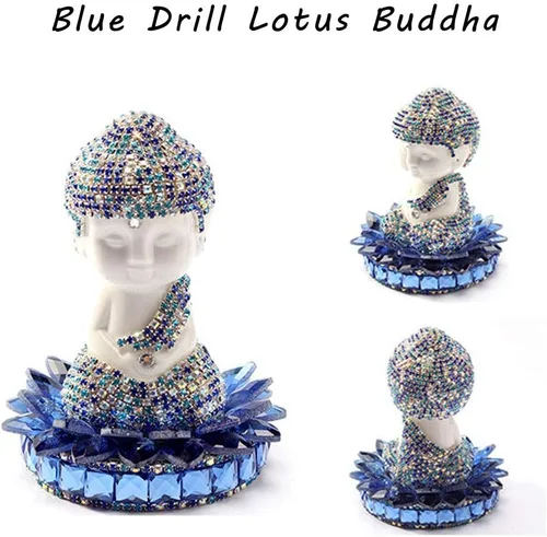 Vista 2 de Blanco cerámica Dimaond Lotus Buddha estatua coche/oficina/hogar interior bendición ornamento (azul)