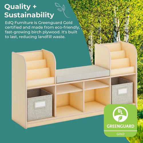 Vista 6 de Guidecraft EdQ - Rincón de lectura - Natural: estantería multiusos de madera y organizador de juguetes; muebles de madera contrachapada de abedul