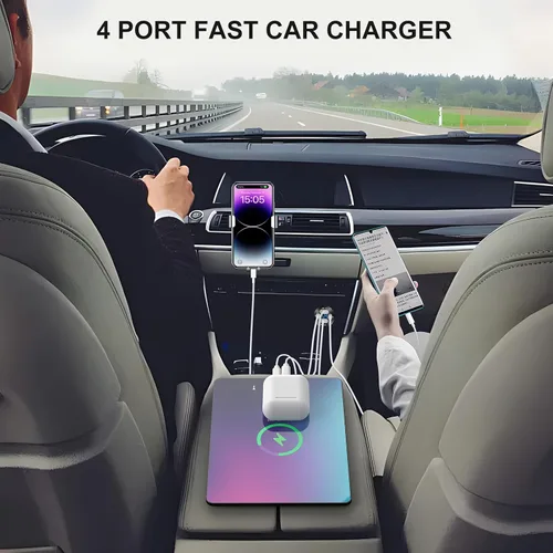 Vista 3 de Actualizado Cargador de 4 Puertos 12V USB de Aluminio, 78W Dual PD y QC Múltiples Puertos USB para Coche, Enchufe de 12 Voltios de Reemplazo